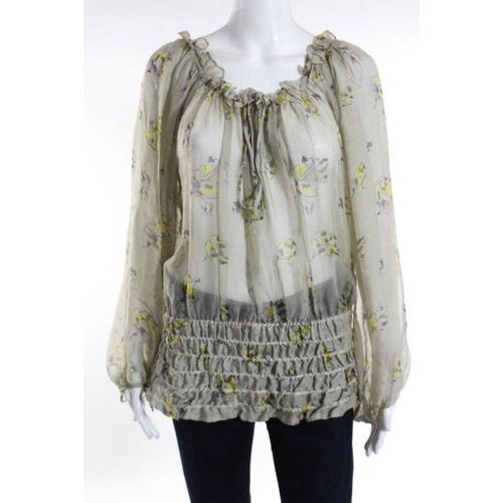 Zara Woman Multi Color Floral Print Sheer Silk Blouse Top Size Medium